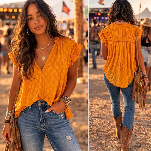 Mauve Tops - ANTHRO Maeve Saffron Boho Peasant Top | Festival Blouse | Size M